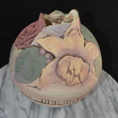 Vintage John Davis Sculpted Vase, Signed, ’98, 9”x7”x7”