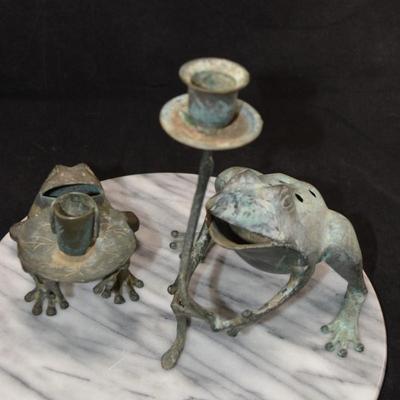 Lot of 4 Vintage Brass Frog Candleholders 11”/4.5”