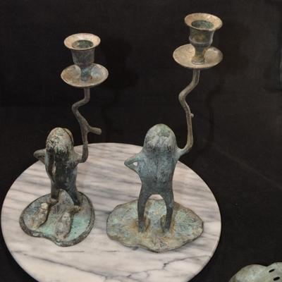 Lot of 4 Vintage Brass Frog Candleholders 11”/4.5”