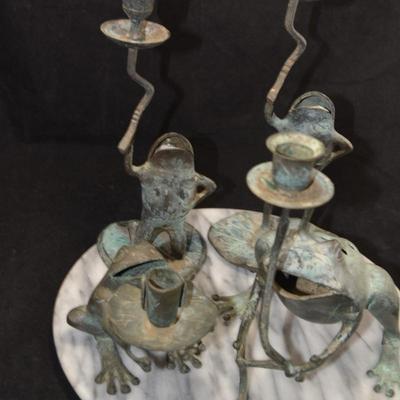 Lot of 4 Vintage Brass Frog Candleholders 11”/4.5”