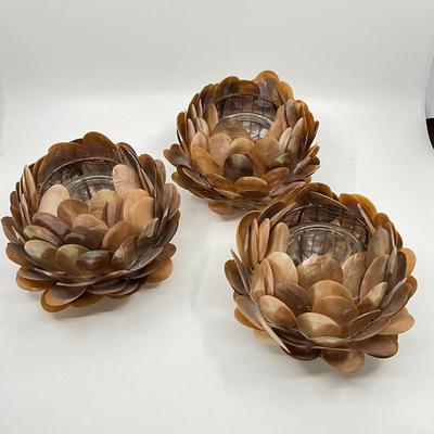 847 Set of Three Shell Candle Votives