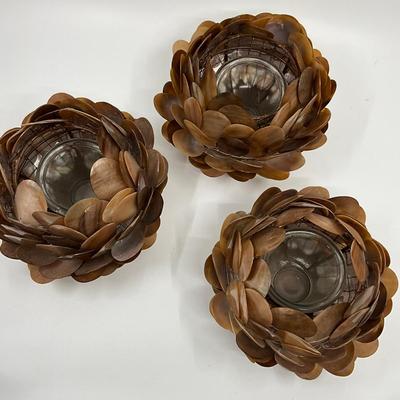 847 Set of Three Shell Candle Votives