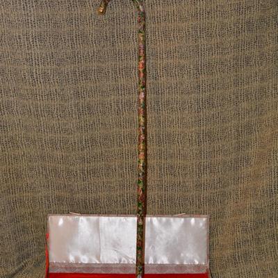 Vintage 33” 3 Section Cloisonne Cane w/ Beautiful Case, China