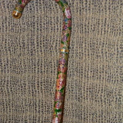 Vintage 33” 3 Section Cloisonne Cane w/ Beautiful Case, China