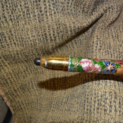 Vintage 33” 3 Section Cloisonne Cane w/ Beautiful Case, China