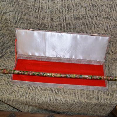 Vintage 33” 3 Section Cloisonne Cane w/ Beautiful Case, China