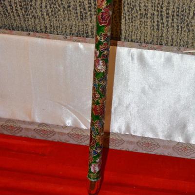 Vintage 33” 3 Section Cloisonne Cane w/ Beautiful Case, China