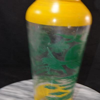 WWII Era Asian Glass Vase w/ Moon, Birds & Trees 10”