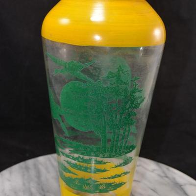 WWII Era Asian Glass Vase w/ Moon, Birds & Trees 10”