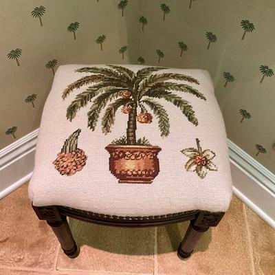 850 Palm Tree Needlepoint Ottoman