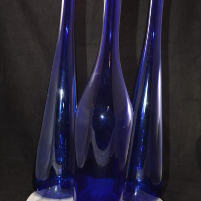 Set of 3 Cobalt Blue Bottles/Vases 19”/19”/17”