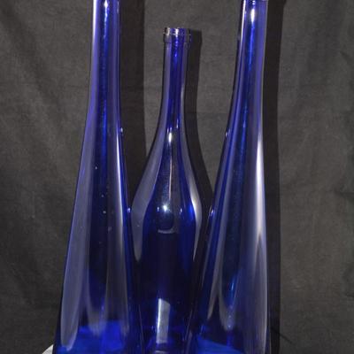 Set of 3 Cobalt Blue Bottles/Vases 19”/19”/17”