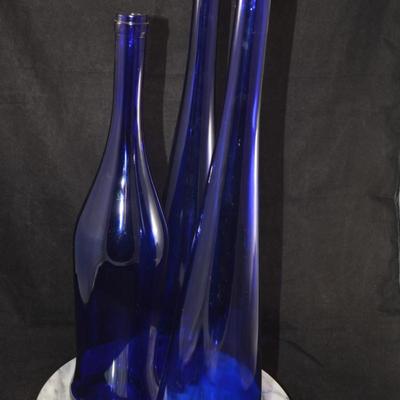 Set of 3 Cobalt Blue Bottles/Vases 19”/19”/17”