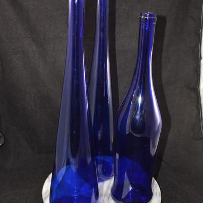 Set of 3 Cobalt Blue Bottles/Vases 19”/19”/17”