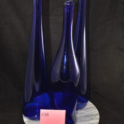 Set of 3 Cobalt Blue Bottles/Vases 19”/19”/17”