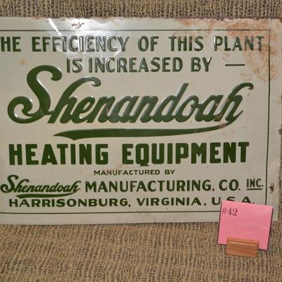 Vintage Tin Shenandoah Heating Metal Sign, AS IS, 20”x13.75”