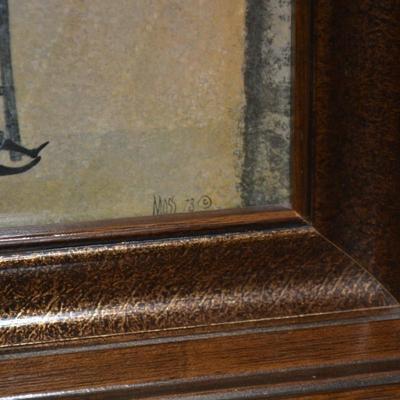 1973 Signed P. Buckley Moss Print in Heavy Wood Frame