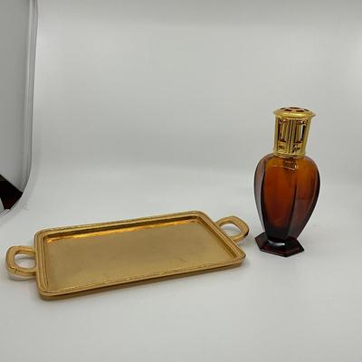 853 Italian Gold Gilt Firenze Tray With Berger Fragrance Lamp