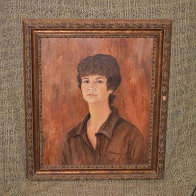 Original Portrait in Heavy Ornate Wood Frame 29.5"x25"