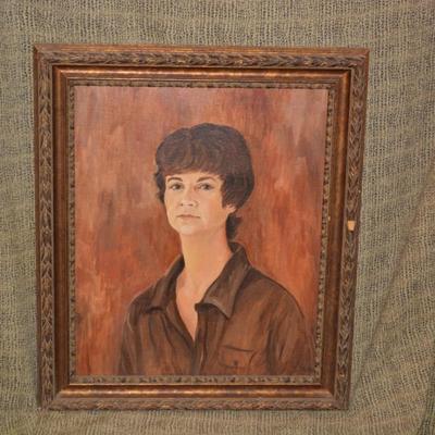Original Portrait in Heavy Ornate Wood Frame 29.5"x25"