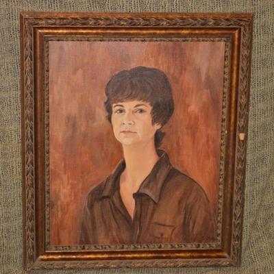 Original Portrait in Heavy Ornate Wood Frame 29.5"x25"