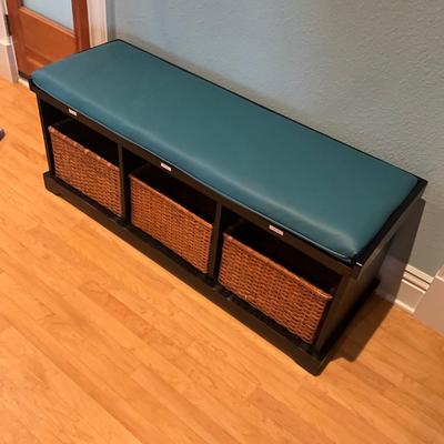 946 Pottery Barn Bench with Three Baskets and Cushion
