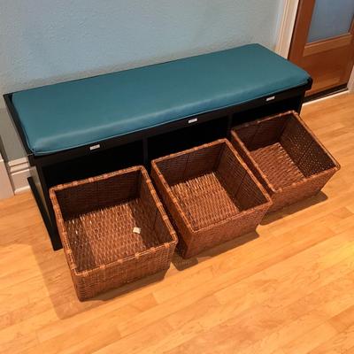 946 Pottery Barn Bench with Three Baskets and Cushion
