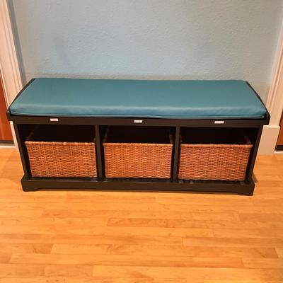 946 Pottery Barn Bench with Three Baskets and Cushion