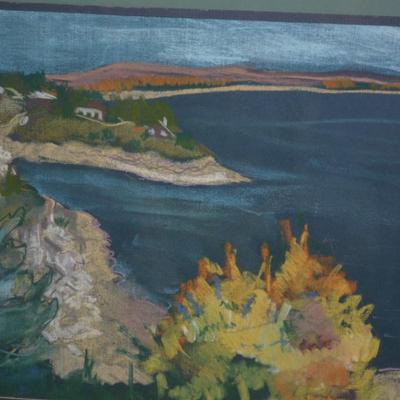 Framed & Matted Original Oil Pastel Coastal Landscape 22.25”x17.25”