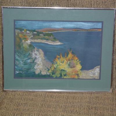 Framed & Matted Original Oil Pastel Coastal Landscape 22.25”x17.25”
