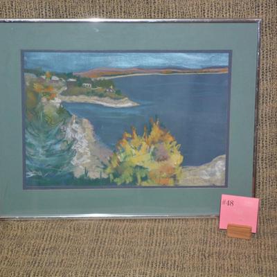 Framed & Matted Original Oil Pastel Coastal Landscape 22.25”x17.25”