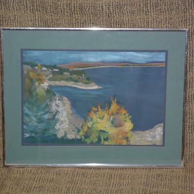 Framed & Matted Original Oil Pastel Coastal Landscape 22.25”x17.25”