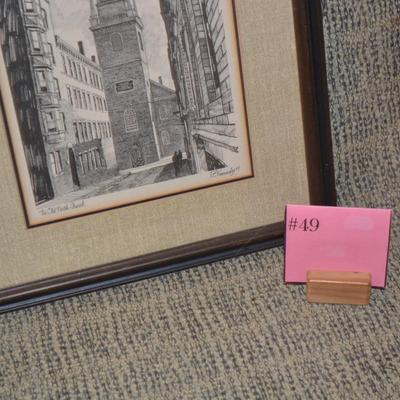 Framed & Matted “The Old North Church” Lithograph, 1974 by R.E. Kennedy