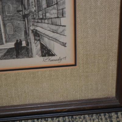 Framed & Matted “The Old North Church” Lithograph, 1974 by R.E. Kennedy