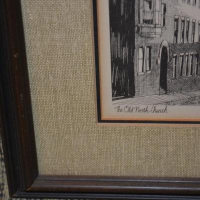 Framed & Matted “The Old North Church” Lithograph, 1974 by R.E. Kennedy