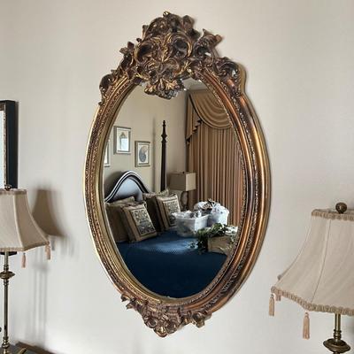 948 Large Gold Rococo Style Oval Mirror