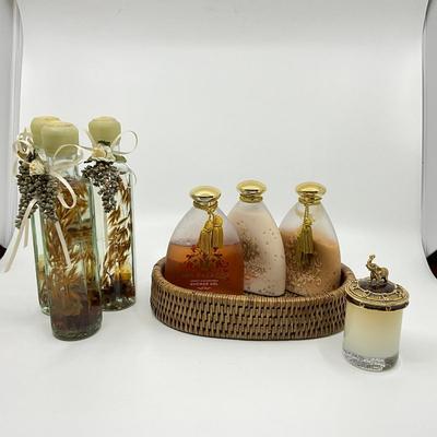 857 Ambrosia Javeled Votive Candle With Decorative Bottles