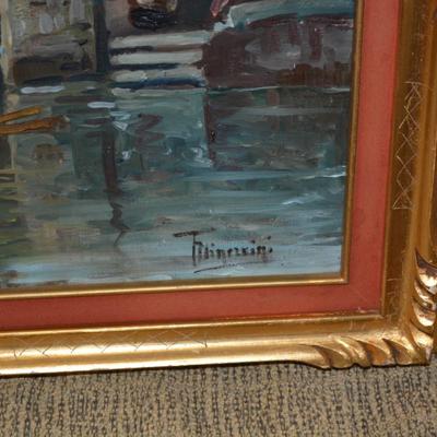 Original Oil on Canvas Signed in Ornate Wood Gold-Tone Frame