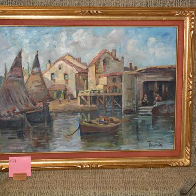 Original Oil on Canvas Signed in Ornate Wood Gold-Tone Frame