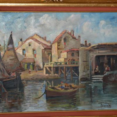 Original Oil on Canvas Signed in Ornate Wood Gold-Tone Frame