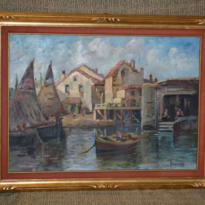 Original Oil on Canvas Signed in Ornate Wood Gold-Tone Frame