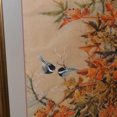 Framed & Matted Autumnal Foliage Large Wall Art in Painted Gold Frame