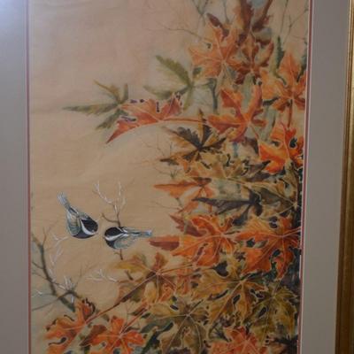 Framed & Matted Autumnal Foliage Large Wall Art in Painted Gold Frame