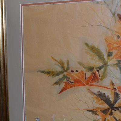 Framed & Matted Autumnal Foliage Large Wall Art in Painted Gold Frame