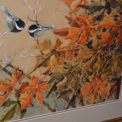 Framed & Matted Autumnal Foliage Large Wall Art in Painted Gold Frame