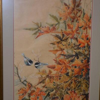 Framed & Matted Autumnal Foliage Large Wall Art in Painted Gold Frame