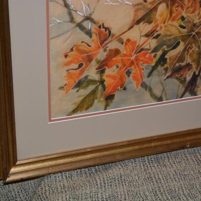 Framed & Matted Autumnal Foliage Large Wall Art in Painted Gold Frame