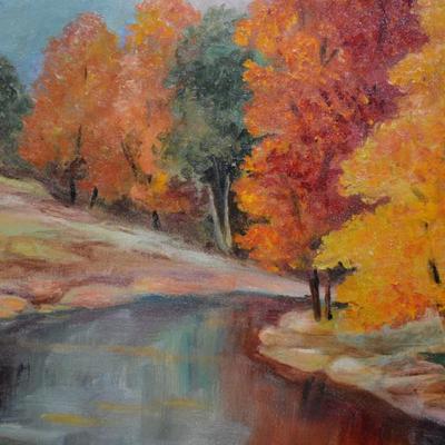 Autumn Landscape Original Art Piece, Vintage 1960 by L. Munson C.R.
