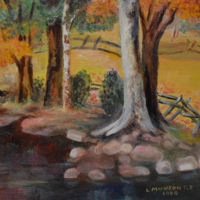 Autumn Landscape Original Art Piece, Vintage 1960 by L. Munson C.R.