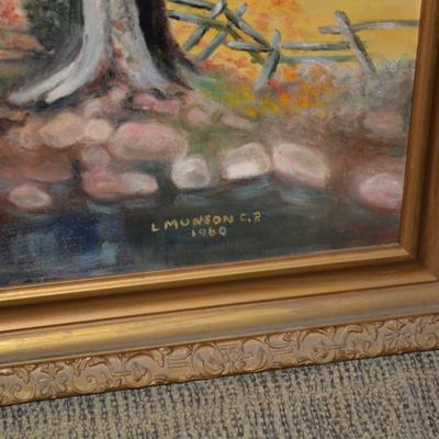 Autumn Landscape Original Art Piece, Vintage 1960 by L. Munson C.R.